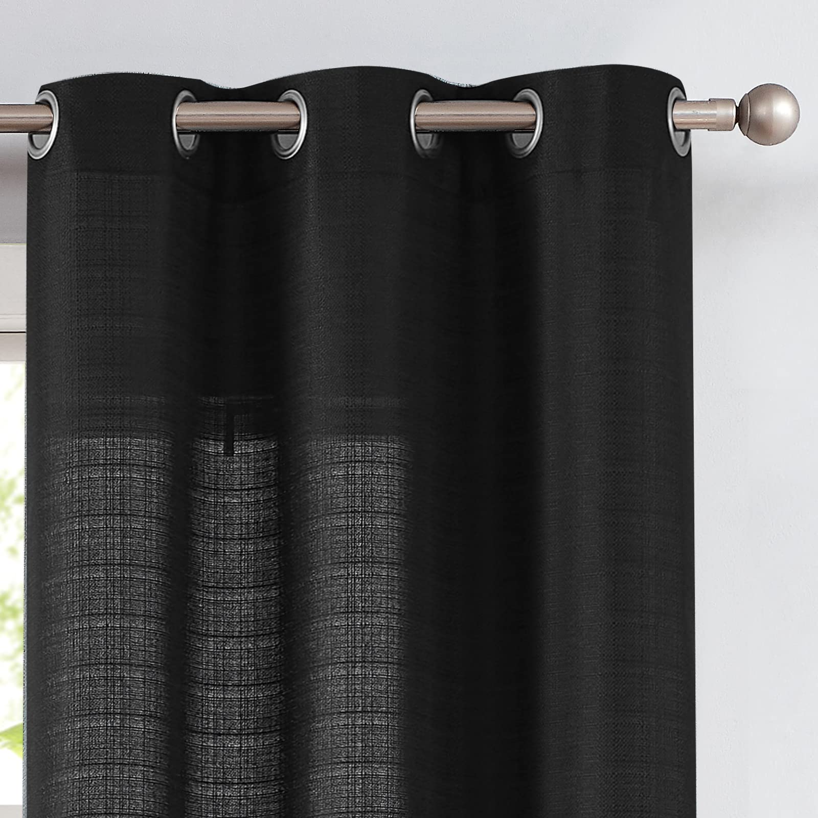 jinchan Black Linen Textured Curtains 96 Inch Long 2 Panels for Living Room Grommet Top Light Filtering Window Drapes for Bedroom