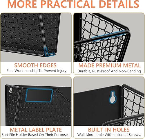 Miniatura 3 de MFTEK Soporte magnético para archivadores, organizador de carpetas de archivos de 2 bolsillos, estante de revistas colgante de oficina para