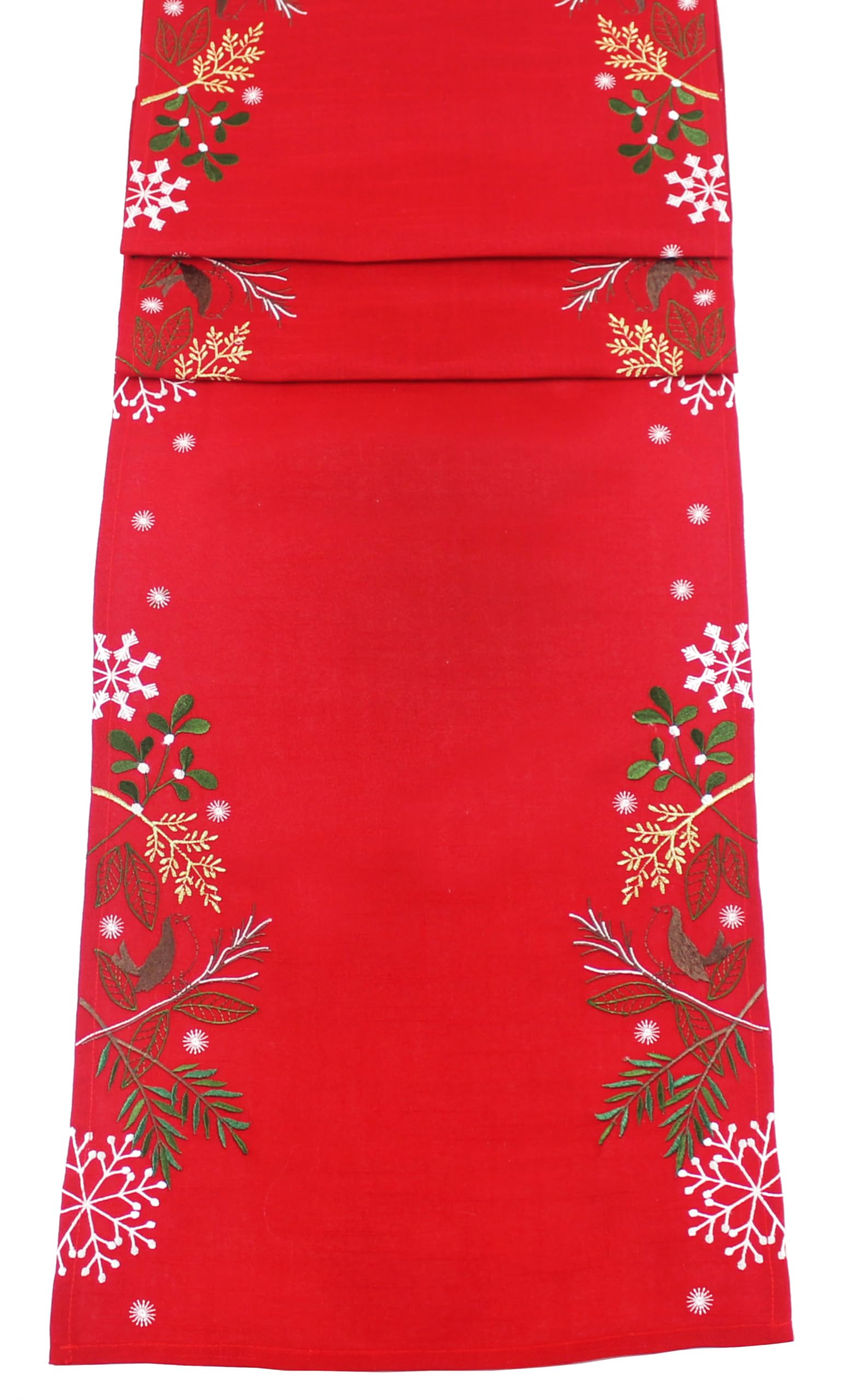Little Robin Christmas Embroidered Table Runner 14" x 75"