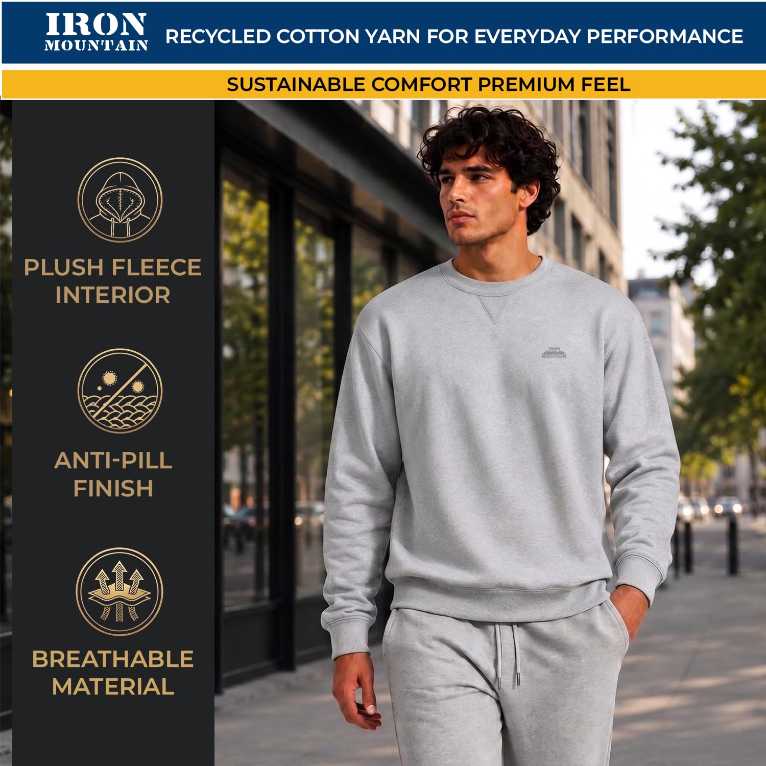 Iron Mountain IMSWT205 Sudadera de Cuello Redondo para Hombre con Hilo Reciclado Anti-Pilling Flexible