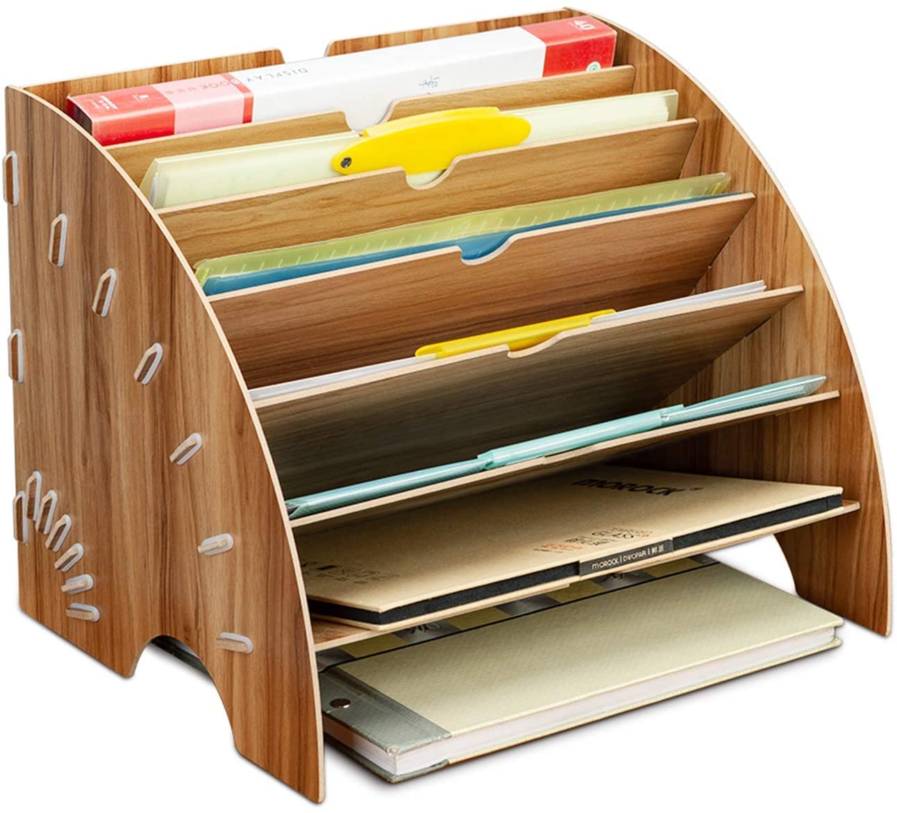 Buy AWOKZA File Folder Holder Wood Organizer 6 Compartment, File Sorter