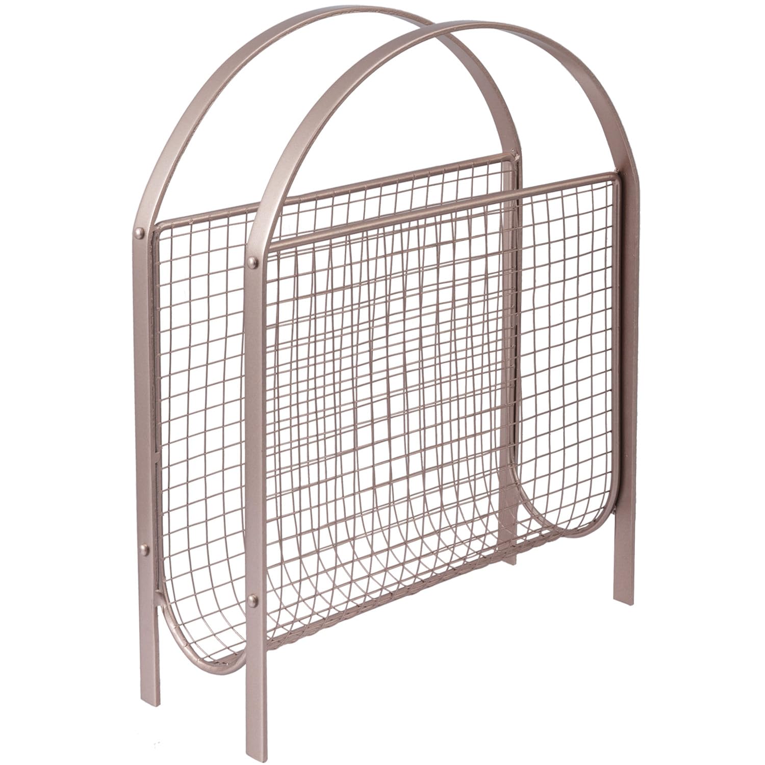 MyGift Mid Century Modern Freestanding Rose Gold Tone Metal Wire Mesh Magazine Rack, Tabletop or Floor Standing Magazine and Newspaper Basket Holder