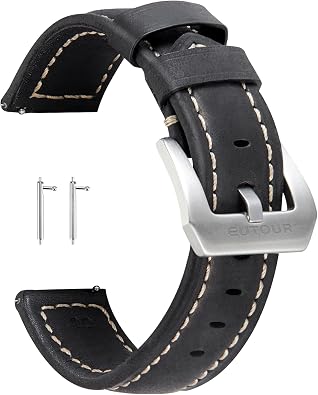 EUTOUR Crazy Horse Leather Watch Bands Quick Release Leather Watch Straps Replacement for Men and Women with Silver Buckle Black Brown Light Brown 20MM