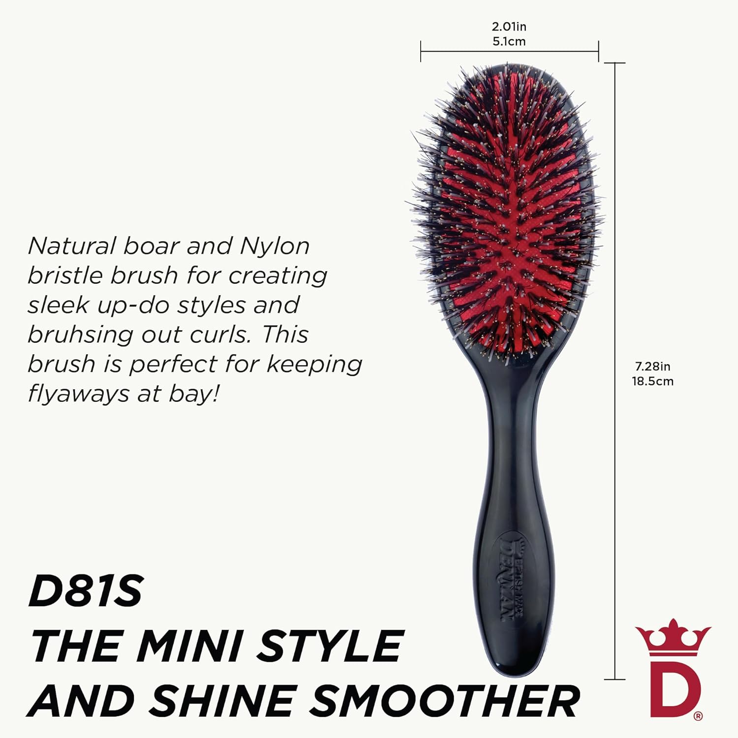 Denman Boar Bristle Hair Brush – Smoothing & Shine Enhancing for Slick Back Styles, Curl Defining & Detangling. Hairbrush with Natural Bristles for all Hair Types for Women & Men