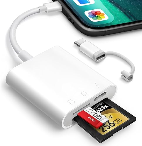 Lector de tarjetas SD para iPhone iPad, Oyuiasle visor de tarjeta SD digital para cámara de vigilancia con ranura dual para MicroSD/SD, adaptador de
