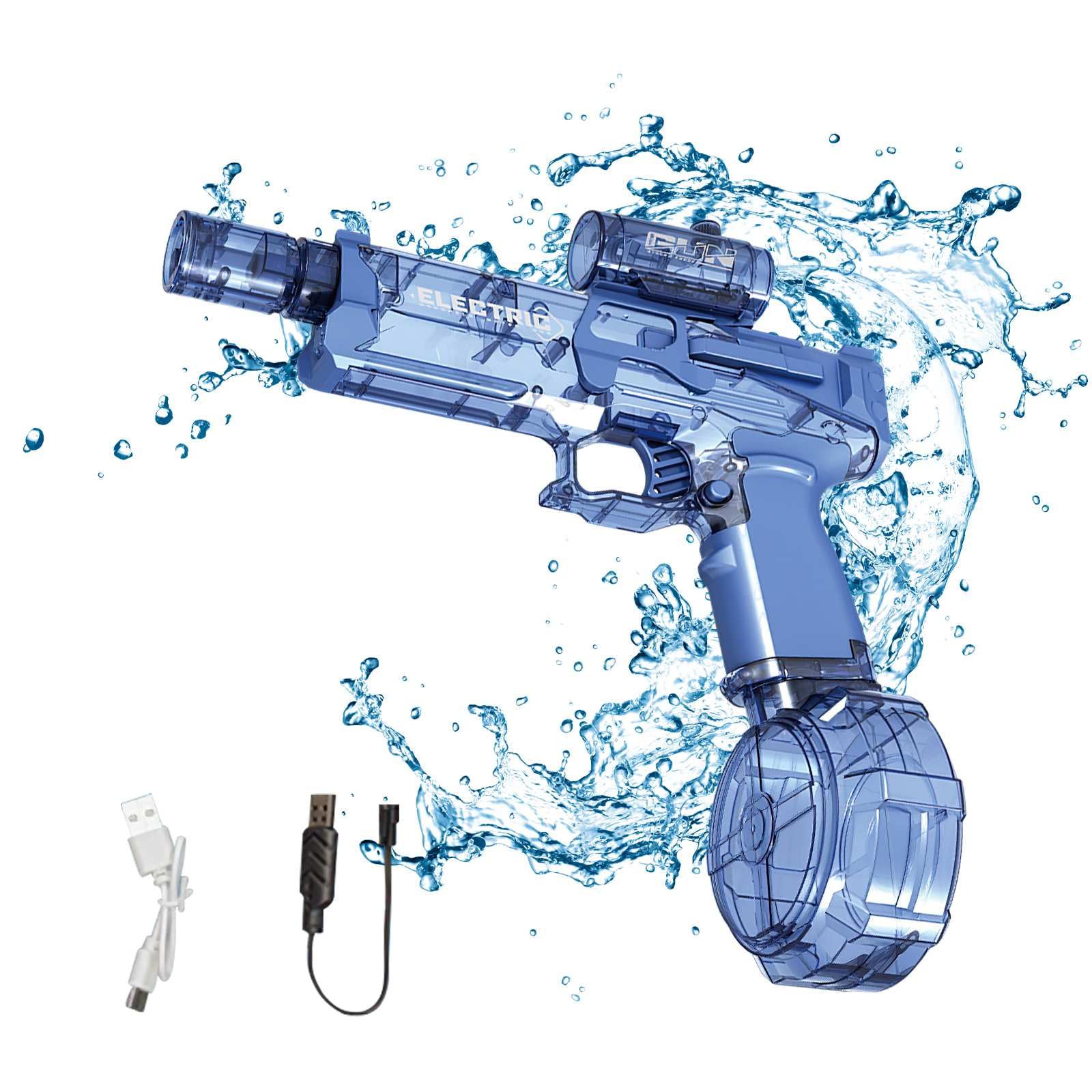 Electric Water Gun, 500CC Long Range Motorized Water Gun with Multifunctional Lighting Effects, Light Automatic Watergun for Kids Adults, Pool Beach Water Toy (Blue)