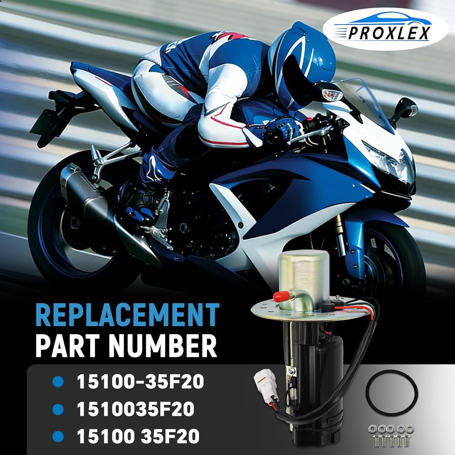 Fuel Pump Assembly 15100-35F20 3 Pin Compatible with Suzuki GSXR 600 2001 2002 2003, GSXR 750 2000-2003, GSXR 1000 2001-2002 Replace 1510035F20