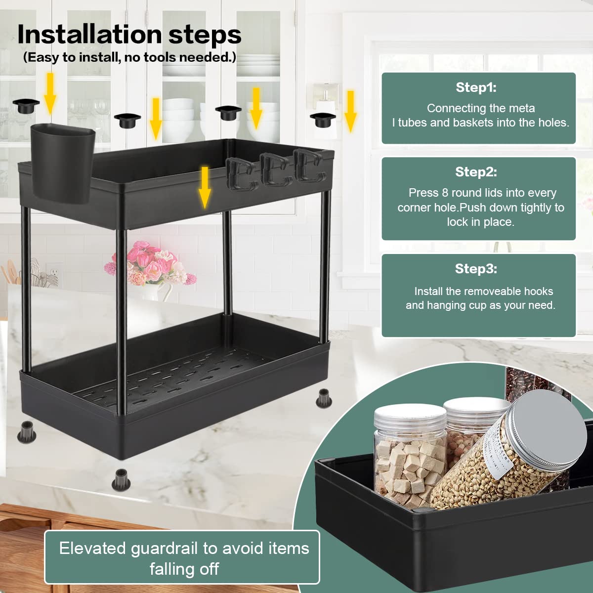 Buy 2 Pack Under Sink Organizer Stackable 2 Size 2 Tier Bathroom Under