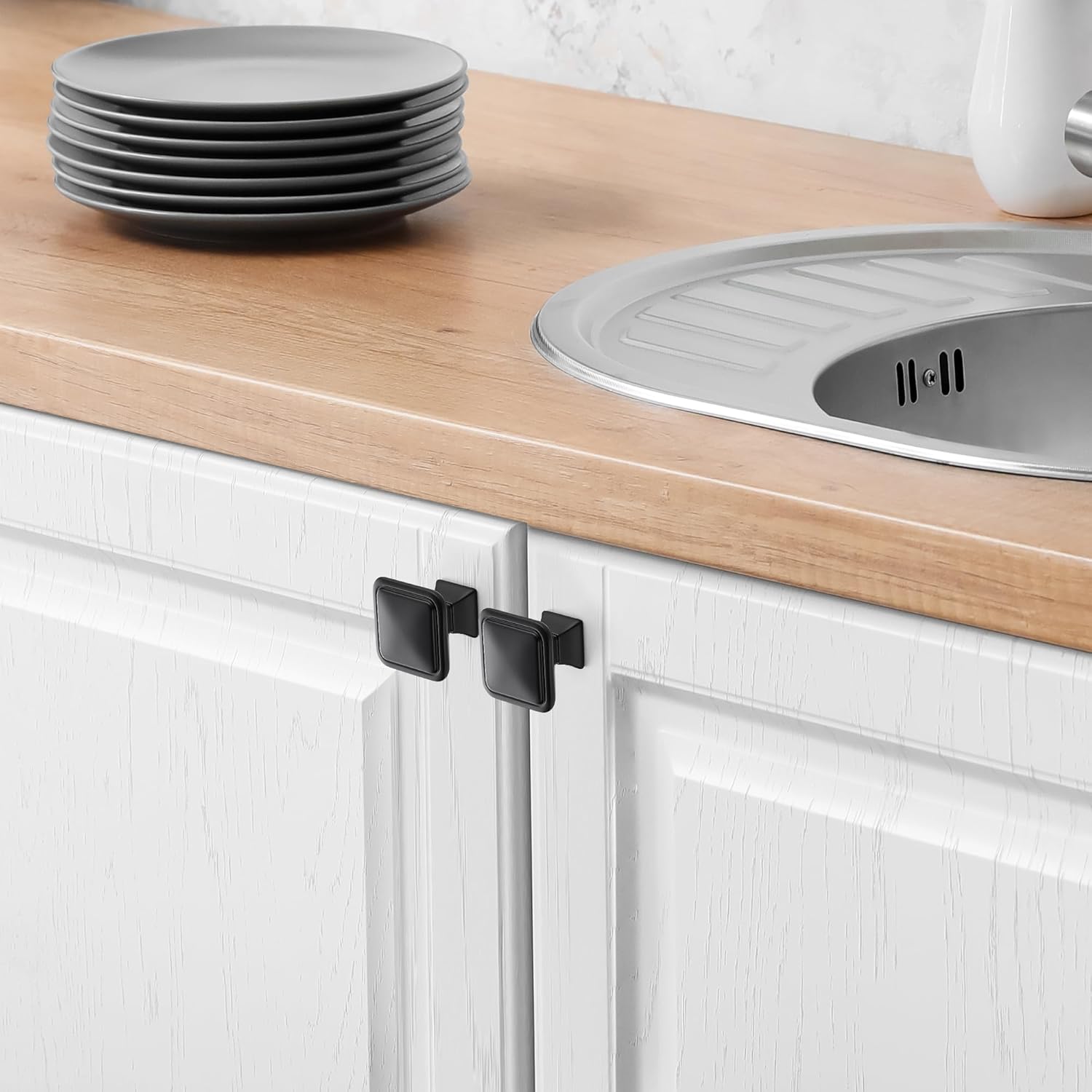 JOY DECOR 30 Pack Black Square Cabinet Knob Kitchen Cabinet Knobs Single Hole Knobs for Cabinets and Drawers Black Dresser Knobs