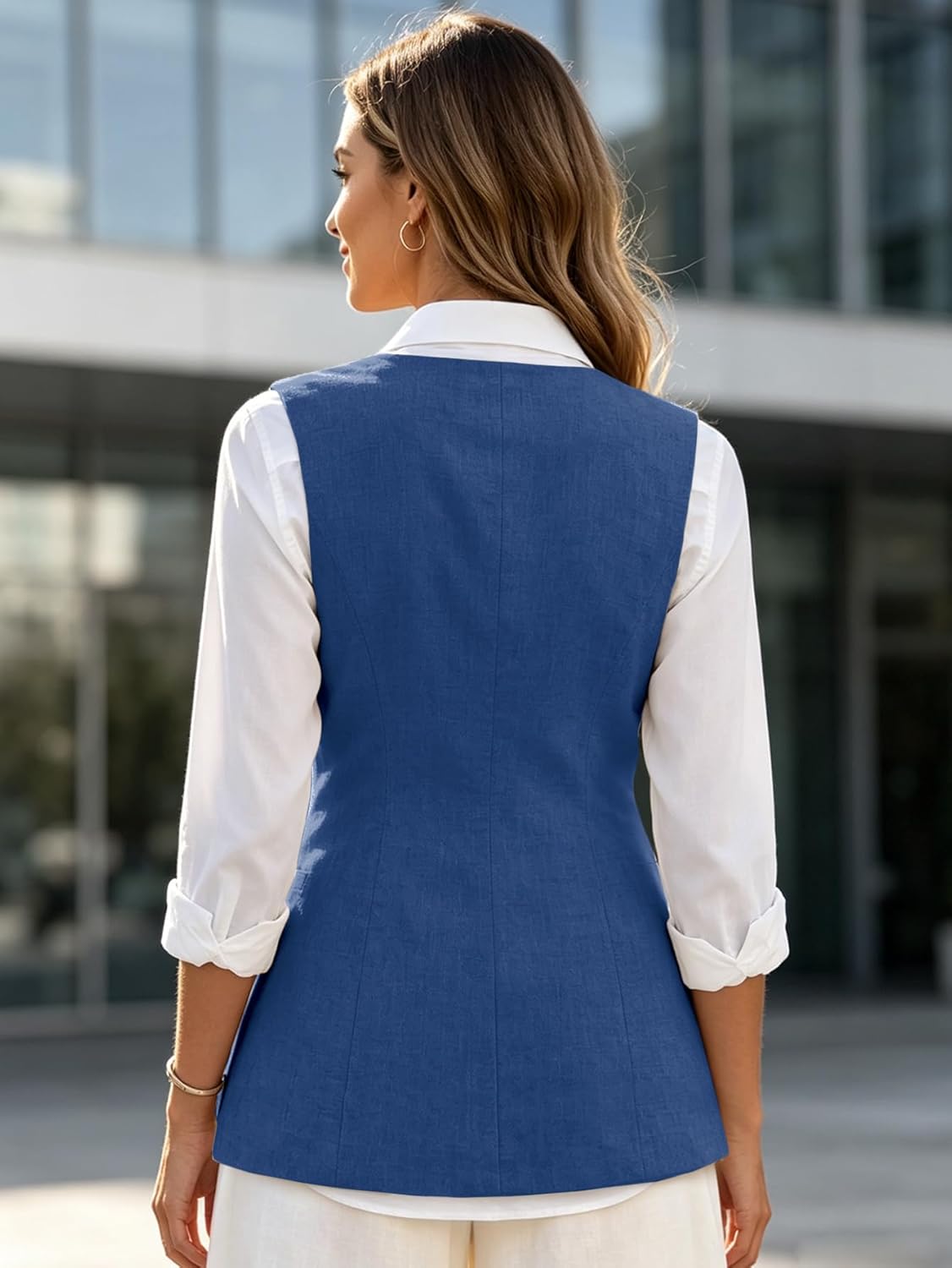 Mina Self 2026 Summer Women's Linen Vest Tops - Lightweight Breathable Fully-Lined Fashion Casual Blazer with Pockets