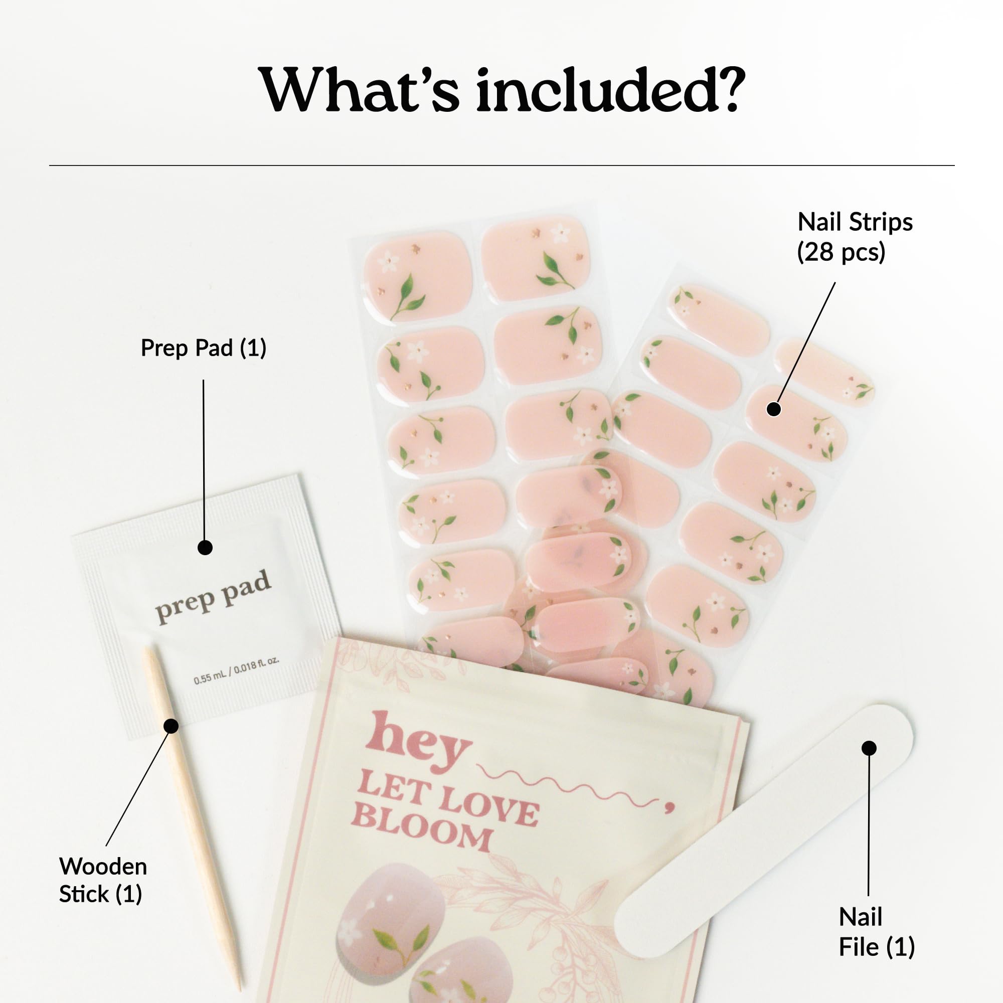 Heyhae Tiras de uñas de gel semicuradas de calidad de salón - Hey, Let Love Bloom