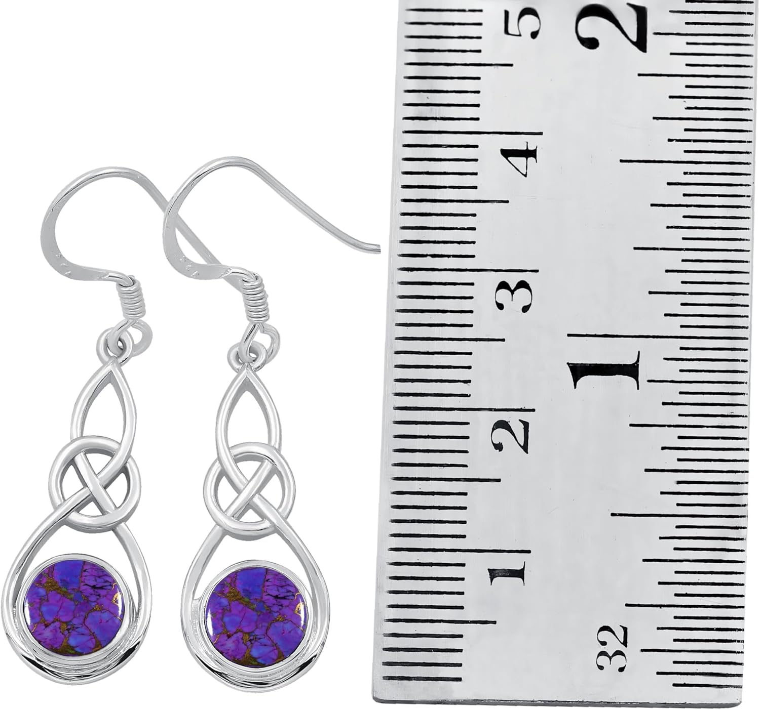 Natural Moonstone/Labradorite/Turquoise/Larimar/Amethyst/Lapis 925 Silver Plated Celtic Knot Design Vintage Style Handmade Dangle Earrings for Women Gifts for Wedding Anniversary Birthdays