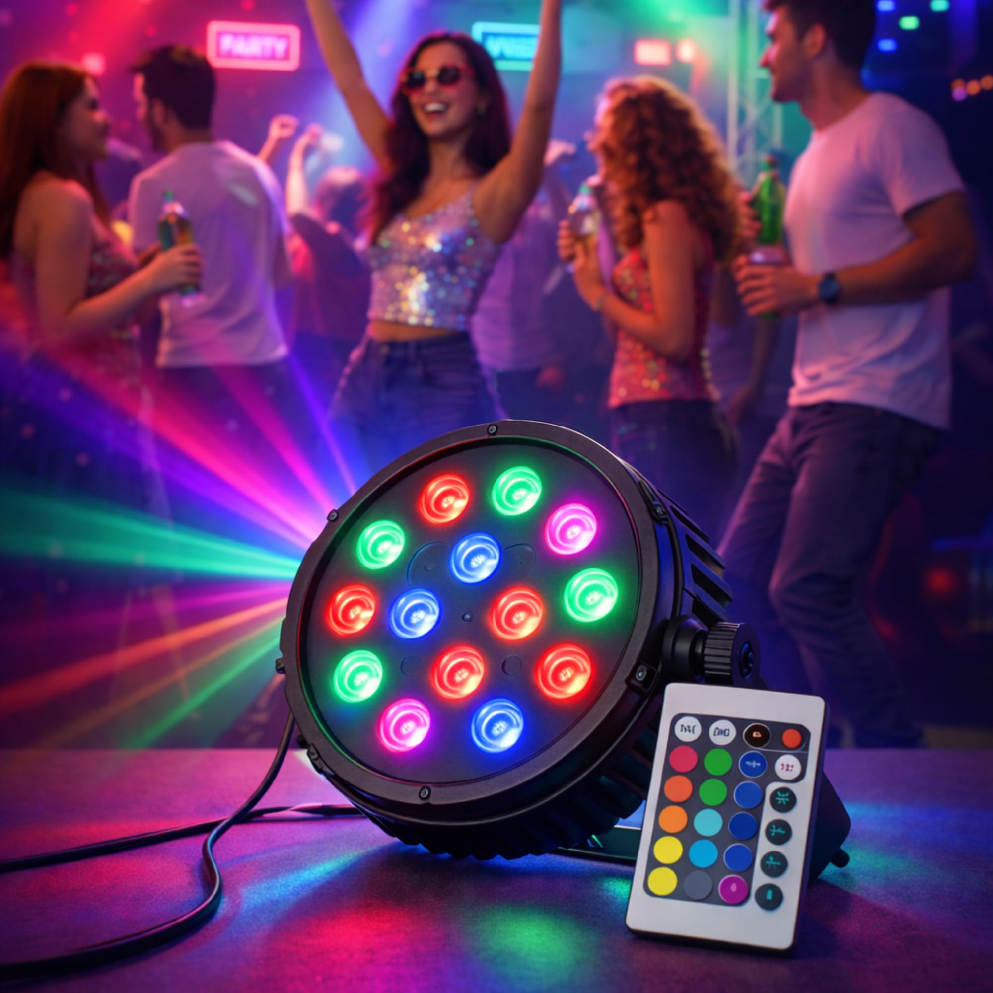 12 led par dj light remote control - rgb | ideal for wedding parties | events | dj stage | 15cm dia | dj light | home dj lights | stage dj lights | disco light for party & stage