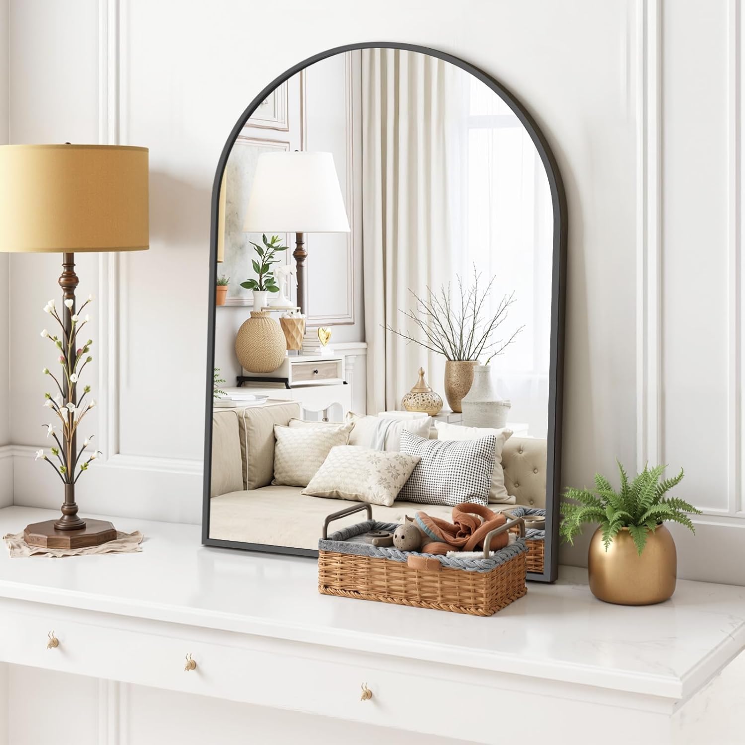 Arched Wall Mirror 30x20 Inch Black Bathroom Vanity Mirror with Metal Frame, Modern Arch Mirror for Bedroom, Living Room, Entryway, Wall Mounted Decorative Mirror Arched 30"L x 20"W Black