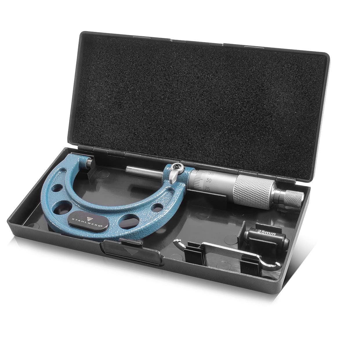 STAHLWERK Bügelmessschraube mit 25-50 mm Messbereich DIN 863 Mikrometer/Messschraube/Mikrometerschraube