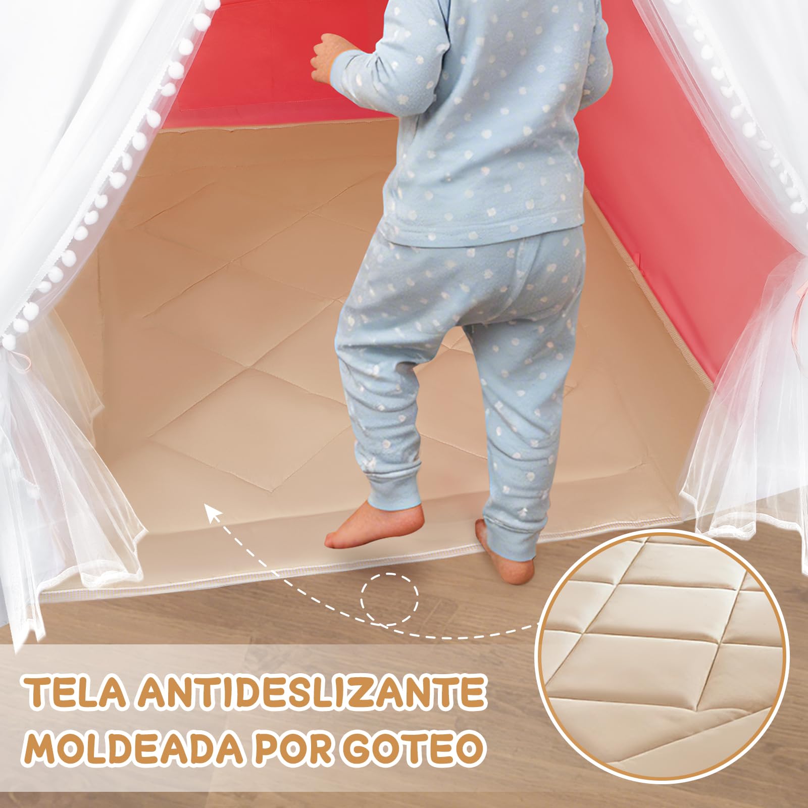 Herenear Tienda Campaña Infantil con 2 Puertas, Cabañas para Niños con Luces Banderas y Bajera, Casitas Infantiles Tela Interior, Ideal Casita Infantil para Niños Niñas (Esterilla para Tienda)