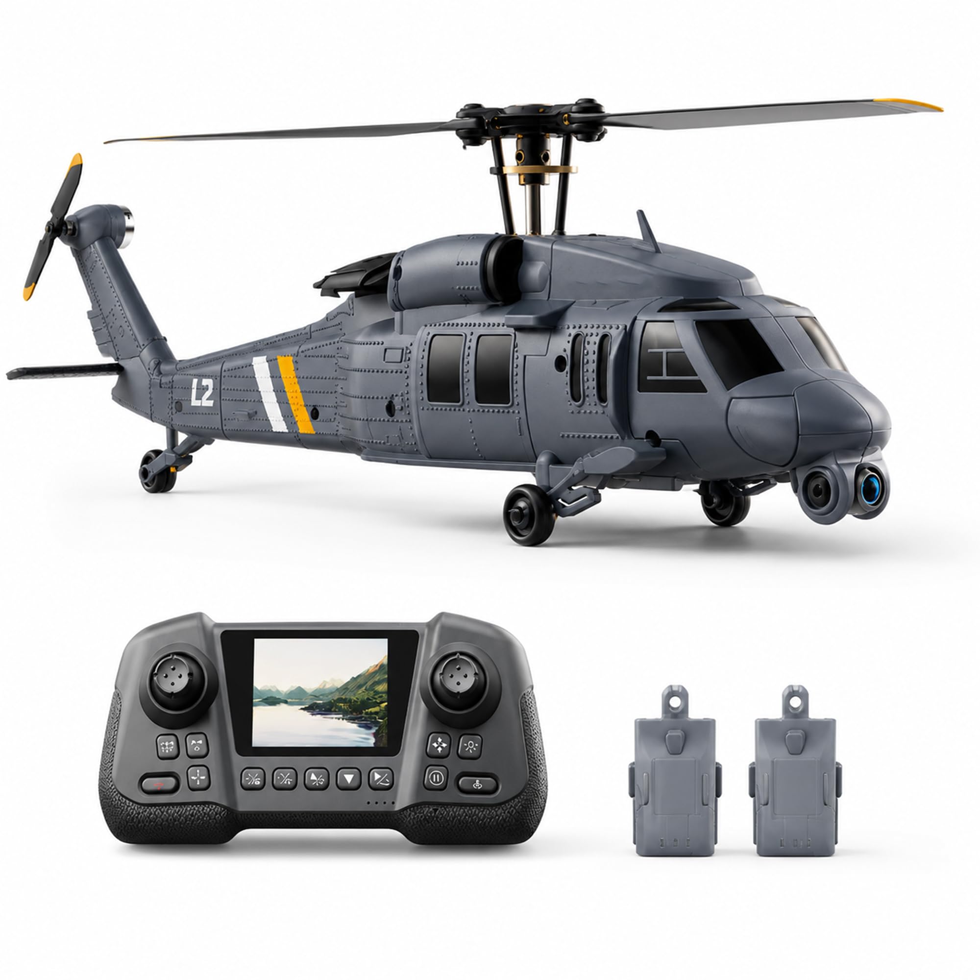 RC Helikopter Ferngesteuert mit Brushless Motor, 4CH Hubschrauber mit Optical Flow, HD Display Fernsteuerung, 2 Akkus für Anfänger und Erwachsene