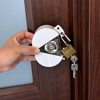 Bedroom Door Lock, Portable Door Lock, and Child Protection Door Handle (with Padlock) to Prevent Rotation and Operation of The Door Handle and Access to The Keyhole. (White)
