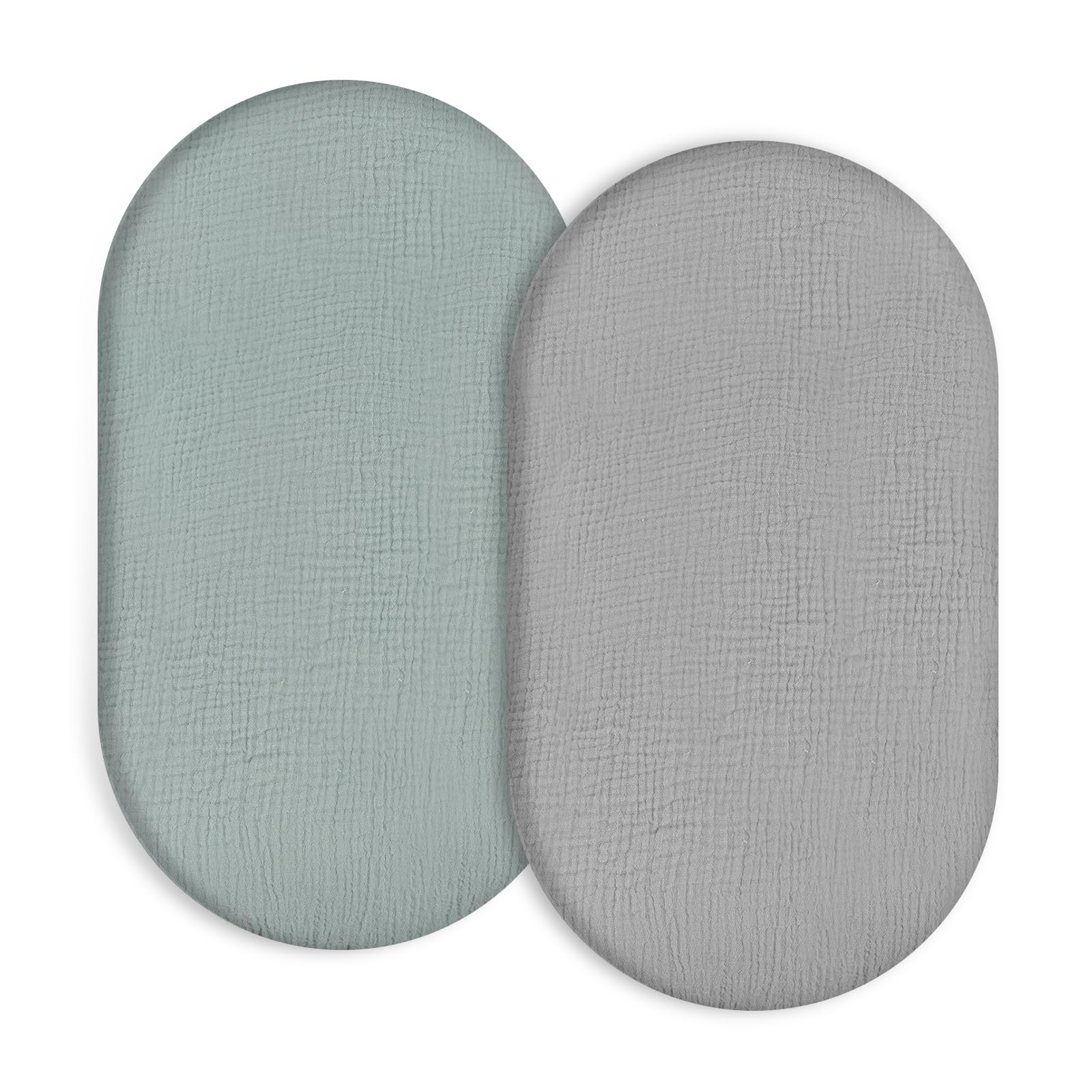 Drap-housse en mousseline de coton pour matelas de berceau - Lot de 2 uni vert et gris