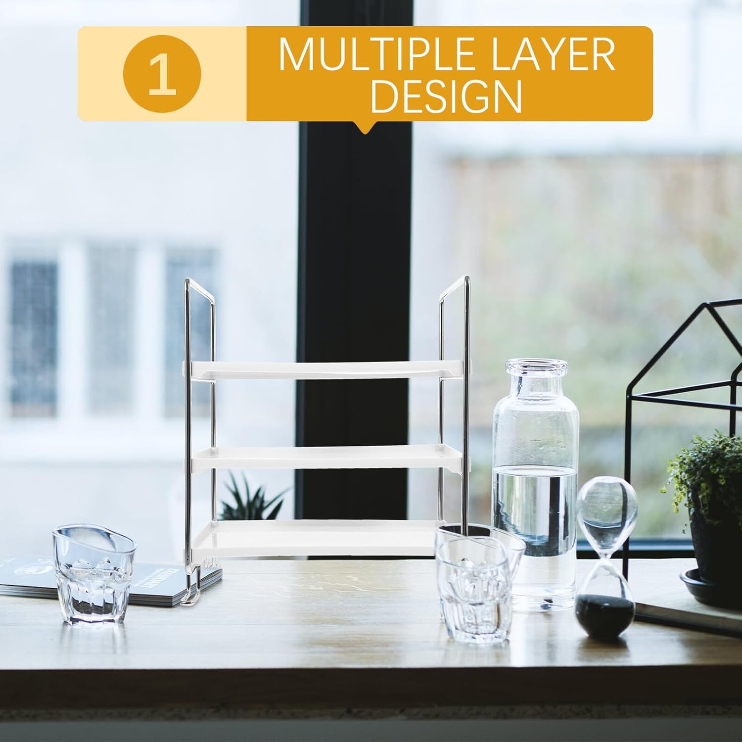Multi-layer A4 File Folder Storage Rack with Metal Frame, Desktop Storage Organizer Holder for Office and Home Desk Accessories