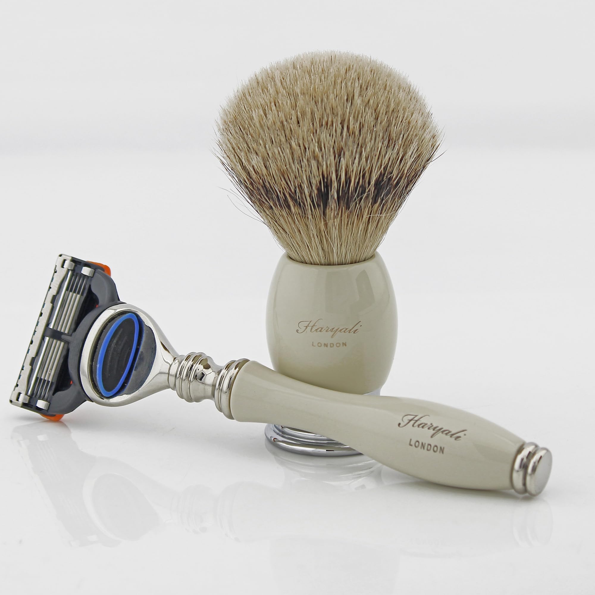 Haryali London Shaving Kit - 5 Piece Shaving Kit - 5 Edge Razor - Super Badger Shaving Brush - Shaving Stand - Shaving Soap - Shaving Bowl - Black Shaving Set