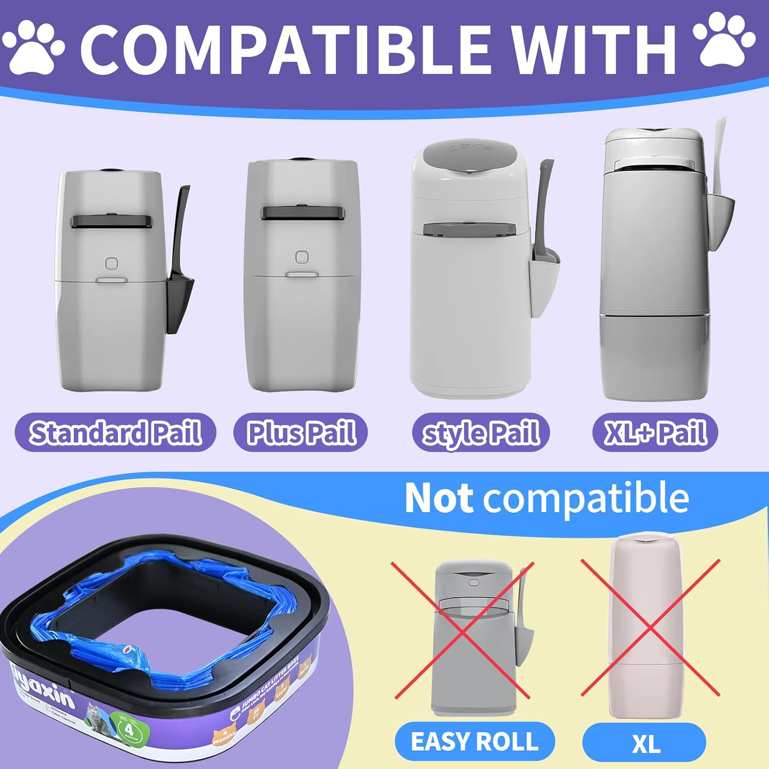4 Pack Cat Litter Refill Bags Cartridges Compatible with Genie Cat Standard, Plus and XL Pails Odor Control