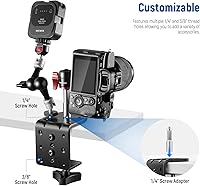 Vista 2 de NEEWER Abrazadera C resistente con columna de montaje para soporte de luz, abrazadera de escritorio de metal ajustable con tornillos de 1/4" 3/8