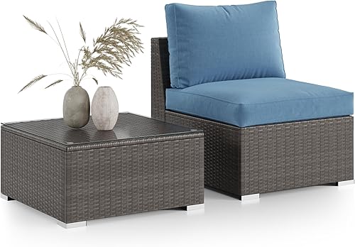 Miniatura 11 de Wisteria Lane Sofá de 2 piezas sin brazos para patio, muebles seccionales de mimbre para exteriores con cojín, sofás de dos plazas adicionales