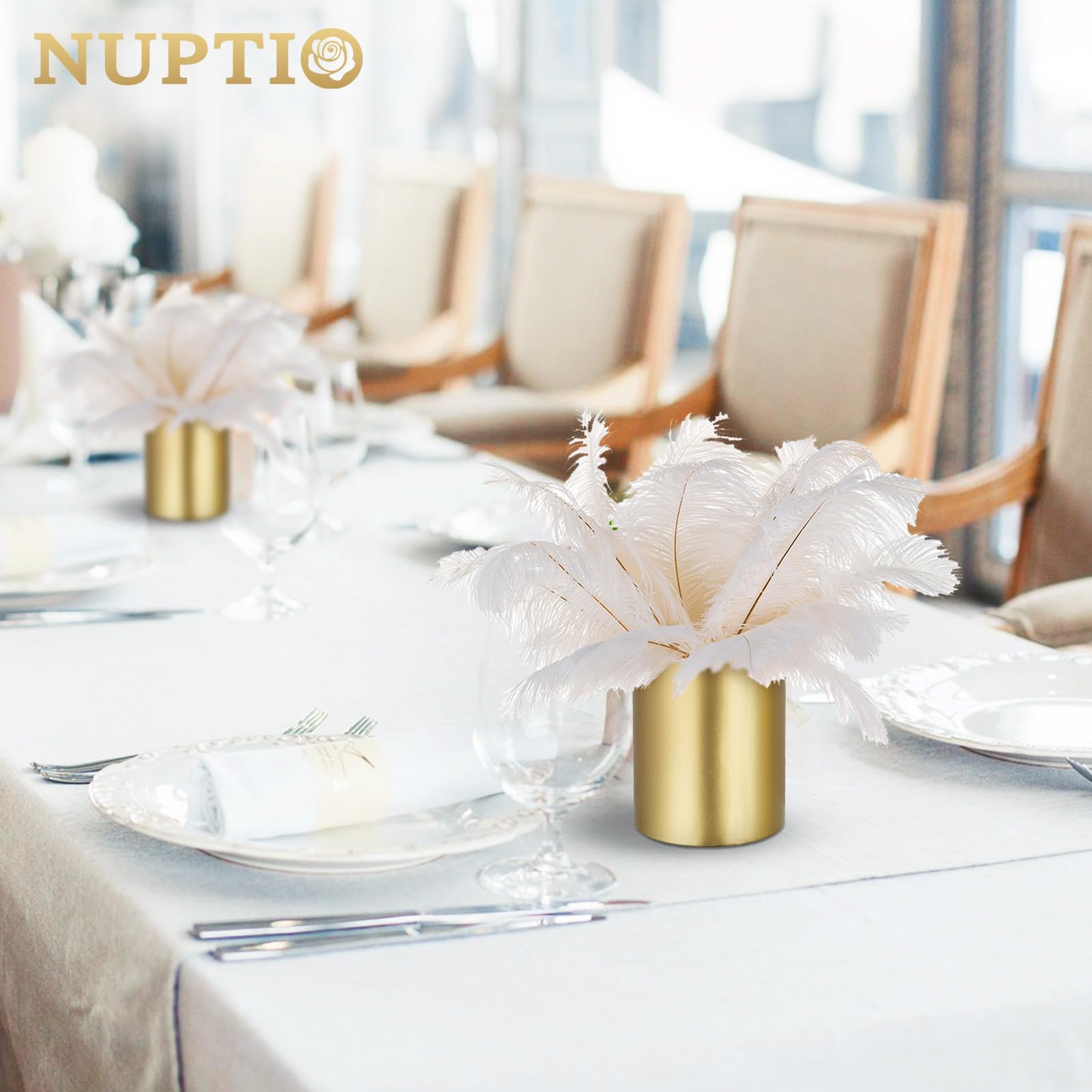 NUPTIO Vasi Fiori Centrotavola Matrimonio: 6 Pezzi 13cm Oro Artificiale Tavoli Piccoli Metallo Floreale Rosa Cilindro Tavola da Pranzo Elegante Soggiorno Feste Moderni Estetica