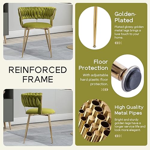 Miniatura 7 de LETESA Juego de 2 sillas de comedor de terciopelo con diseño de respaldo hueco tejido a mano, sillas decorativas modernas tapizadas con patas de