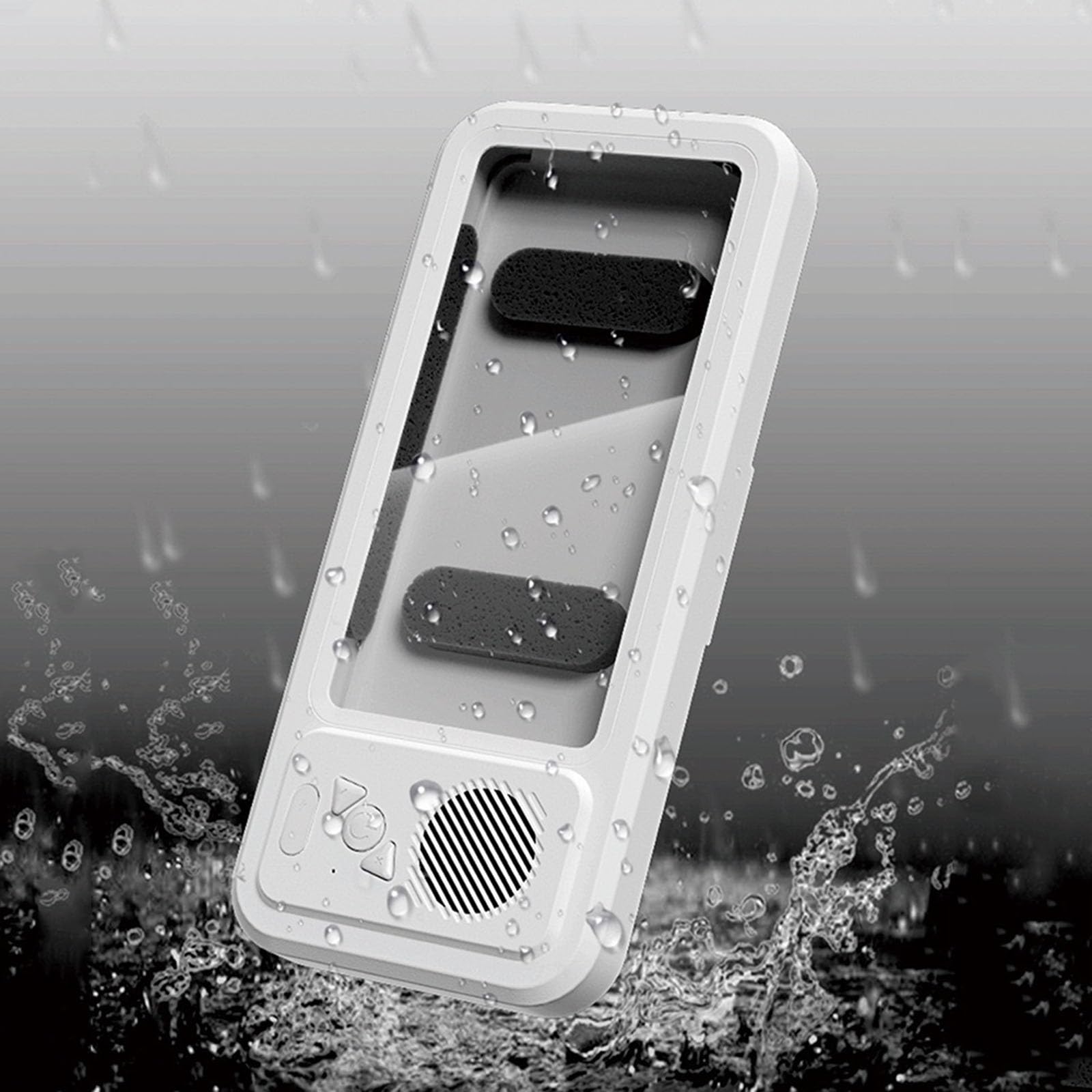 Soporte de ducha recargable para teléfono con altavoz Bluetooth inalámbrico, soporte de pared impermeable para espejos de baño de hasta 7 pulgadas