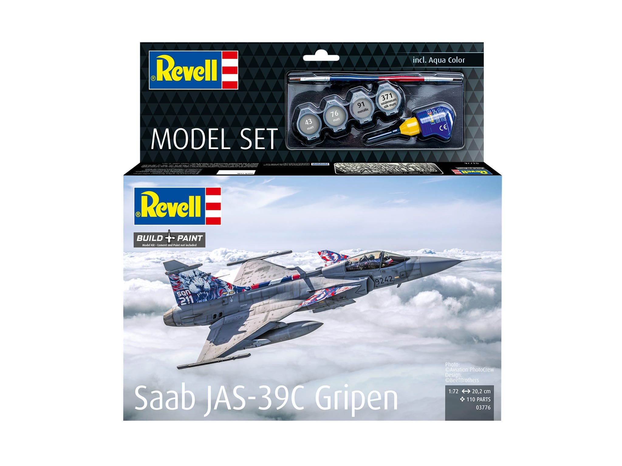 Revell 63776 - Modellino Saab JAS-39C Gripen in scala 1:72, non costruito/non verniciato, in plastica, con accessori