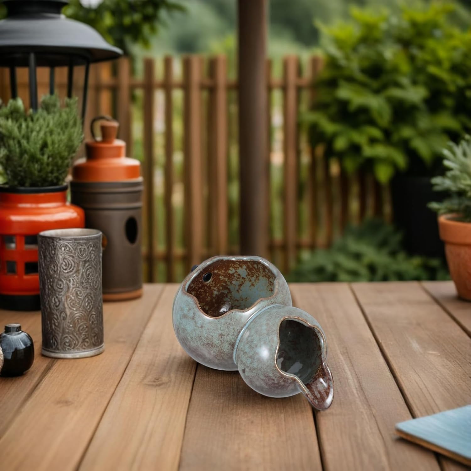 QianShi Pond Spitter Tabletop Fountain Spitter Garden Water Feature Ceramic Waterfall Jar DIY Hydroponic Plants Pot Fountain Accessories Outdoor Balcony Courtyard Patio Home Decor (Multicolor)
