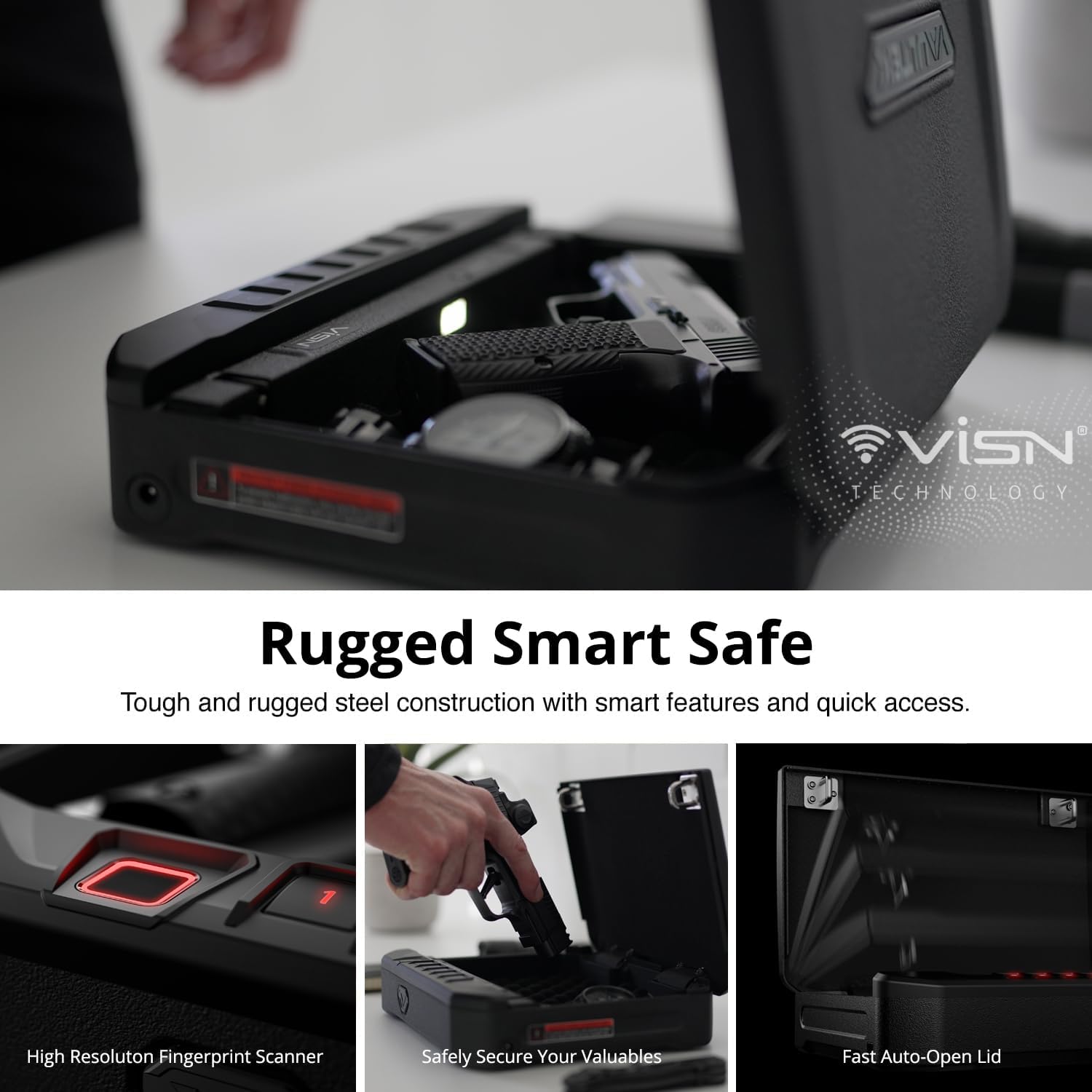 VAULTEK 10 Series Sub-Compact Quick Access Biometric Safe with ViSN Live Alerts, Rugged Construction, Auto-Open, & Anti-Theft Protection