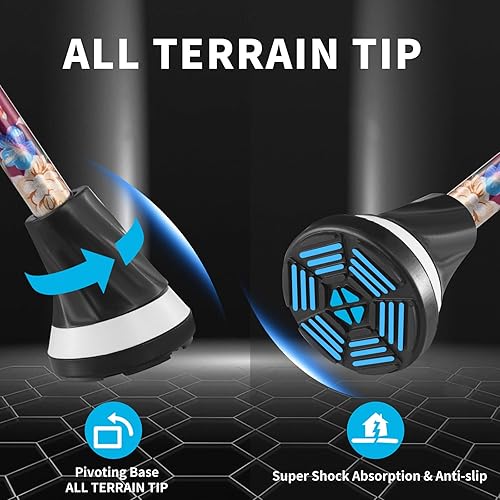 Miniatura 4 de All Terrain Walking Cane for ManWoman - Adjustable Shock Absorption Cane with Floral Surface Print, Canes for Women, Canes for Women for Stability -