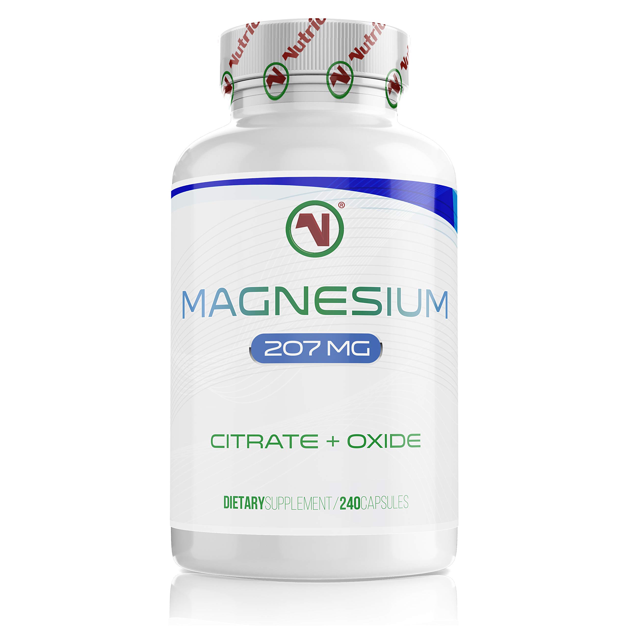 Pure Magnesium Capsules (Citrate and Oxide Mix) | 240 Easy to Swallow Supplements | 6 Months Supply | Reduce Tiredness and Fatigue
