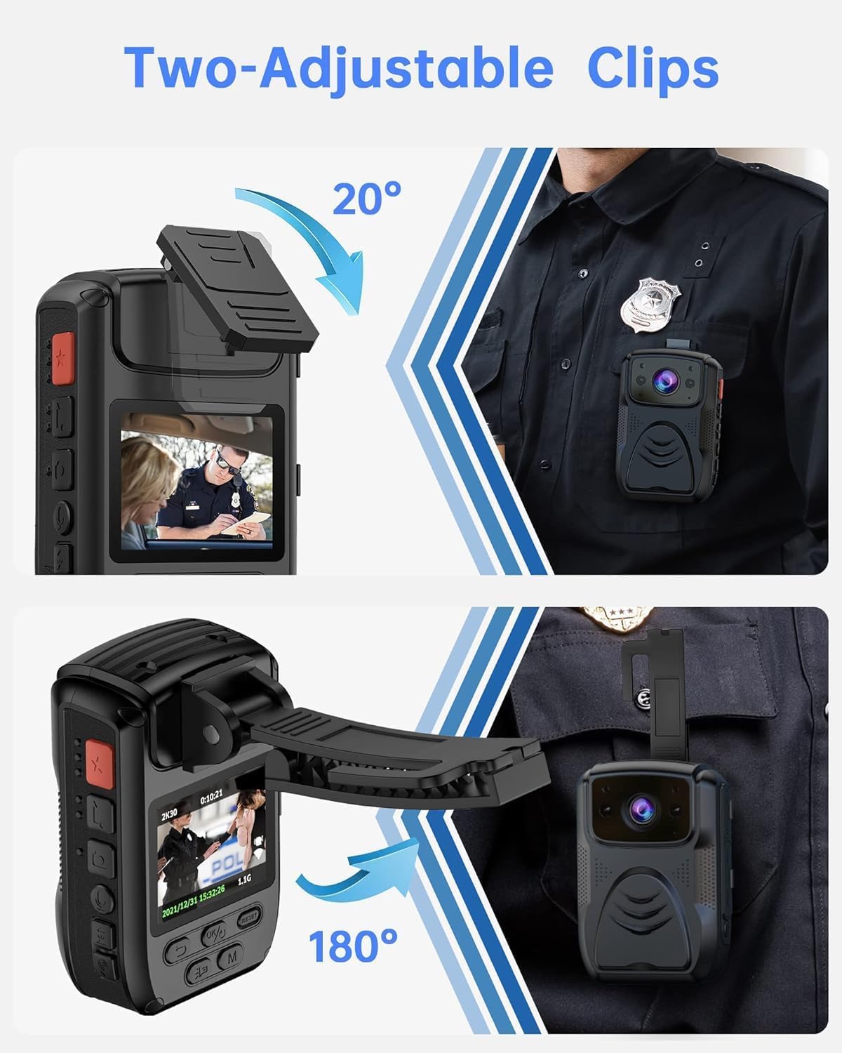 Body Cam 4K 40MP Körperkamera mit Audio- und Videoaufzeichnung, WLAN GPS Police Body Cam für Strafverfolgungsbehörden, IP65 wasserdicht Nachtsicht-Polizeikörperkamera mit 4000 mAh Akku