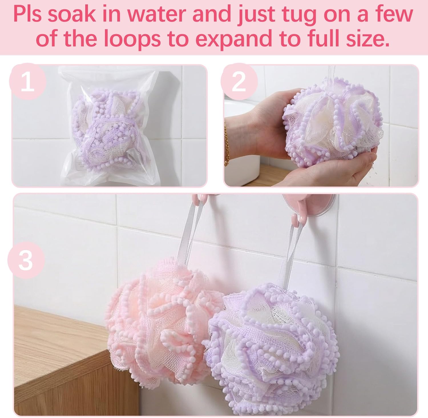 24 PCS Mini Loofah Travel Size, Body Sponge for Women Bulk Bath Pouf Hangable Nylon Mesh Shower Loofah Sponge Shower Poof Portable for Unisex, Gentle on Skin and Portable for Travel-4 Colors