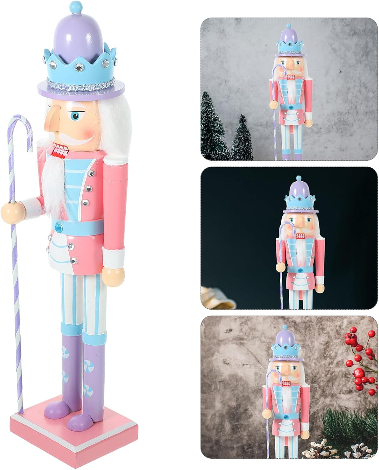 VOSAREA Christmas Nutcracker Christmas Ornaments Gingerbread Ornaments Wood Christmas Decor Festive Collectible Nutcracker Candy Cane Wooden Nutcracker Desktop Nutcrackers Craft Sweet