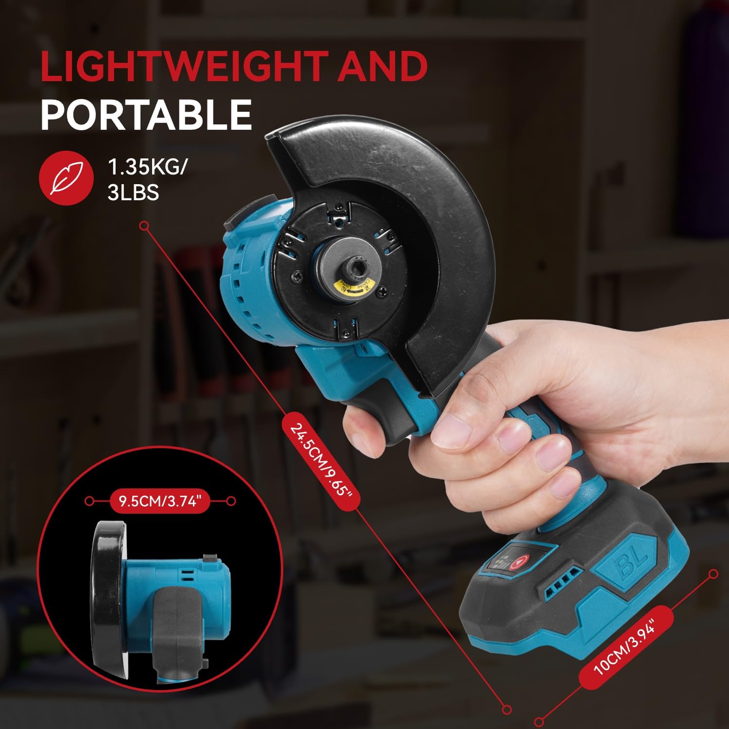 ONEVAN Amoladora angular eléctrica de 4 pulgadas con motor sin escobillas y dos baterías de 4 mAh, potencia 900 W, velocidad 12.000 rpm, viene con 7 hojas de sierra