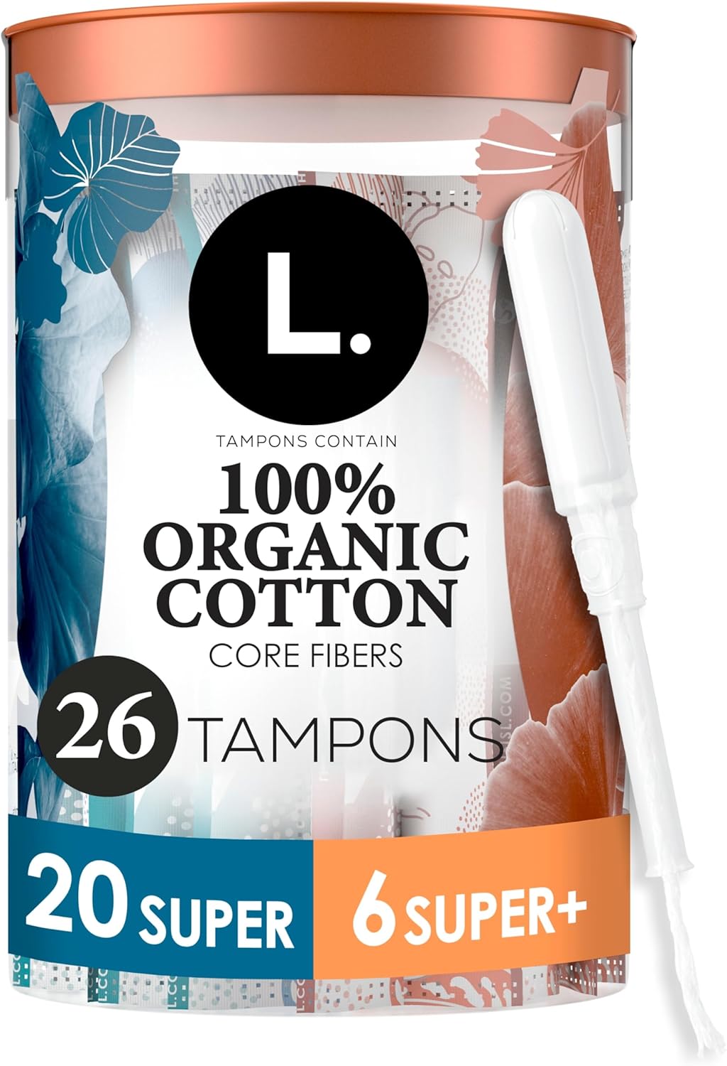 L. Tampons, Made with Organic Cotton, Super/Super Plus Absorbency, Multipack, Made Without Synthetic Pesticides, Rayon or Fragrances, 26 Count