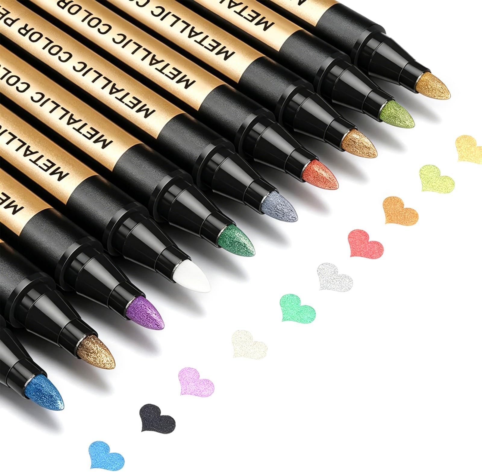 Metallic Marker Pens Set of 10, Medium Tip Metallic Markers for Black Paper, Rock Painting, Card Making, Scrapbooking, Glass, Wood, Ceramic, Photo Album