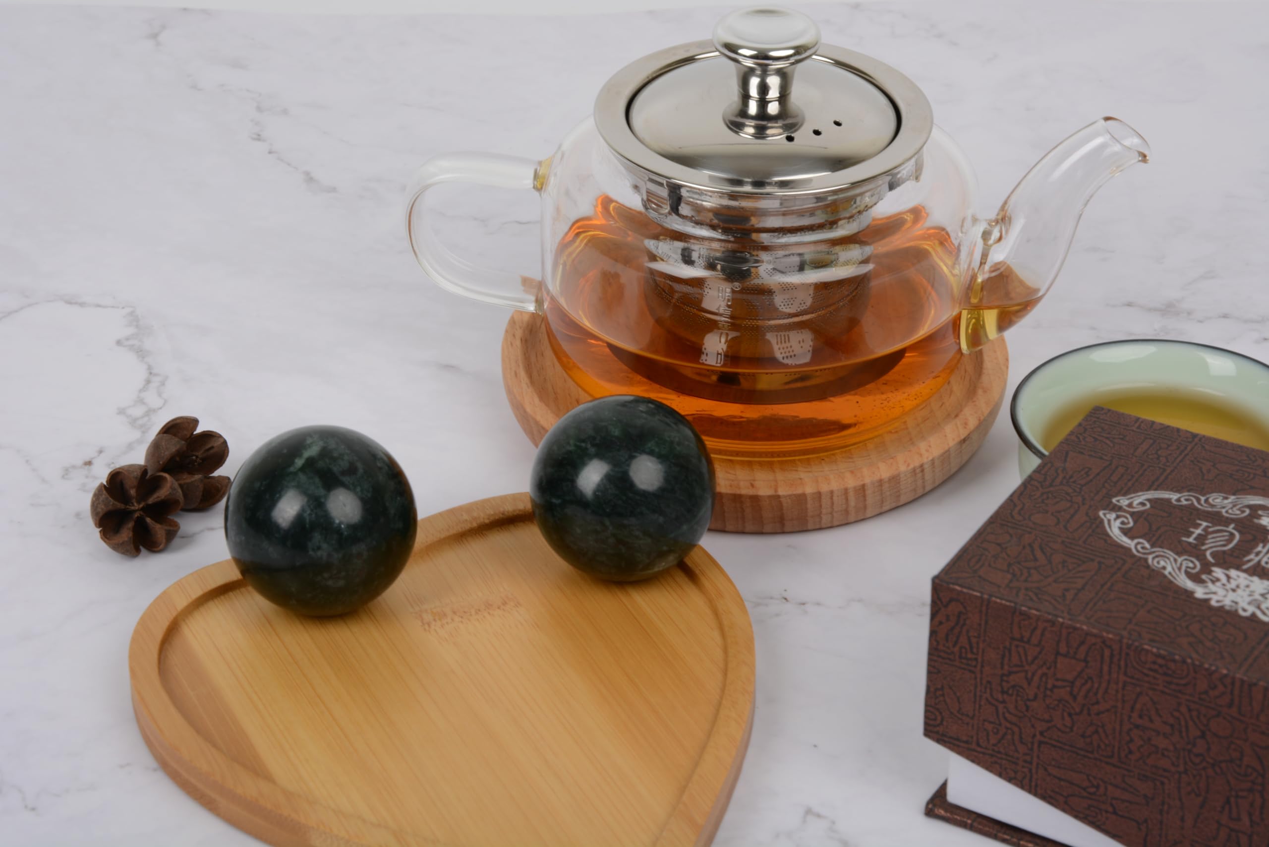 Bolas de mármol natural de bolas tradicionales chinas para el cuidado de la salud, paquete de 2 bolas de masaje de 1.6 pulgadas para masaje de manos, meditación, alivio del estrés (verde