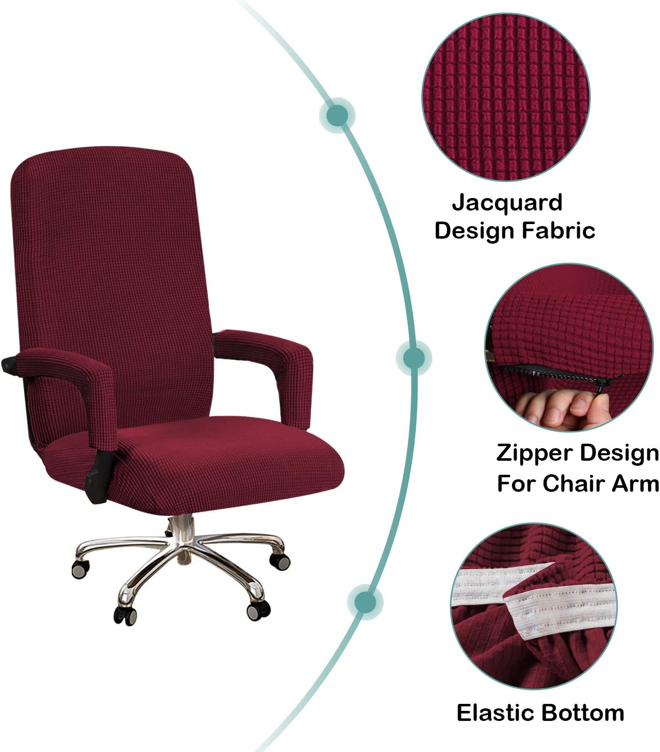 Bеѕt Dеаl Chеар 🛒 Turquoize Office Chair Cover Stretchable Chair Cover for Office Chair Computer Chair Cover Large Office Chair Cover with Armrest Covers Jacquard Boss Chair Cover High Back, Washable, Large, Burgundy