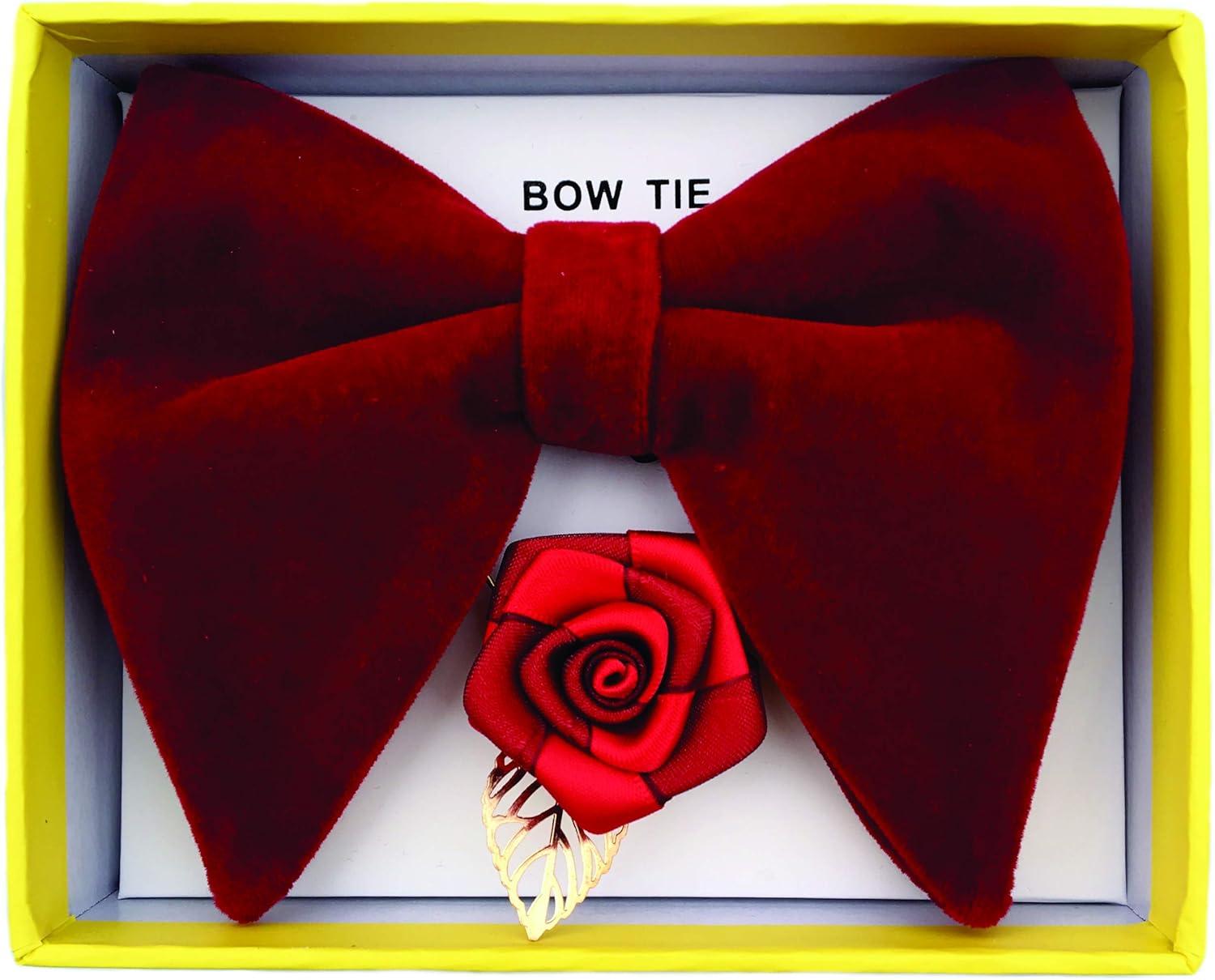 Justar Mens Pre-Tied Oversized Velvet Bow Tie with Flower Lapel Pin Brooch for Suit Wedding Tuxedo Big Bowtie Set