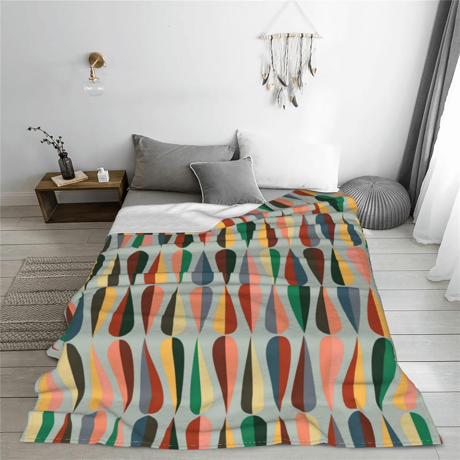Mid Century Retro Abstract Throw Blanket Soft Cozy Plush Warm Fleece Blanket for Sofa Couch Bed 80"X60"