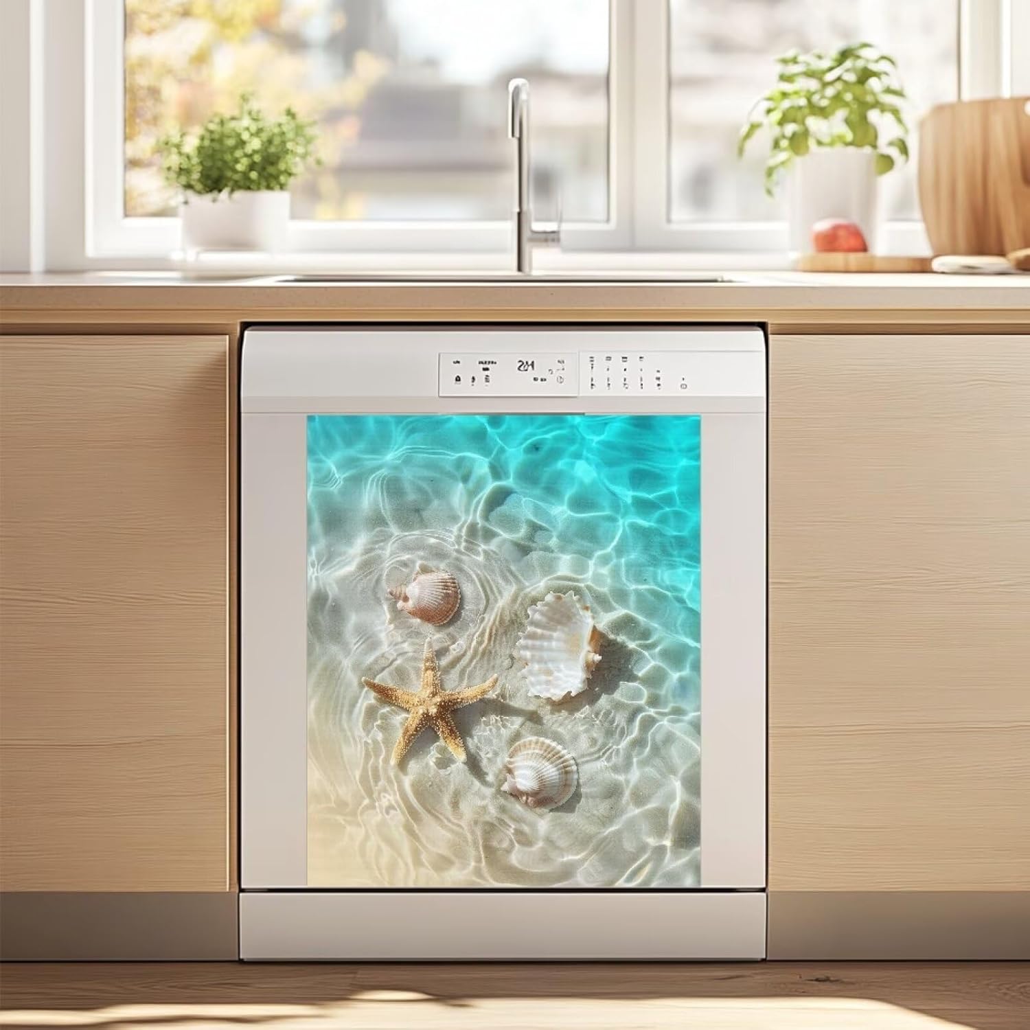 Dish Washer Magnet Cover Elegant Dishwasher Magnetic Panel Removable Panel for Appliances Refrigerator Decoration Complements Any Kitchen Style Cute Home Decor, Starfish Seashells Beach