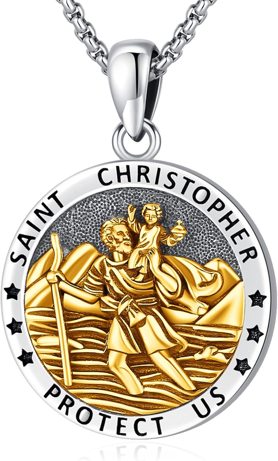 Patron Saint Medals Amulet Necklace 925 Sterling Silver Protection Jewelry for Men Women with 20"/22"+2" Rolo Chain