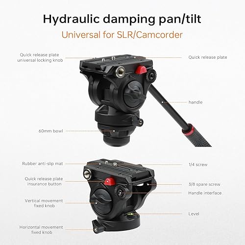 Miniatura 6 de VILTROX VX-18M - Trípode de videocámara profesional resistente con cabezal de arrastre de líquido y placa de liberación rápida 74 pulgadas carga