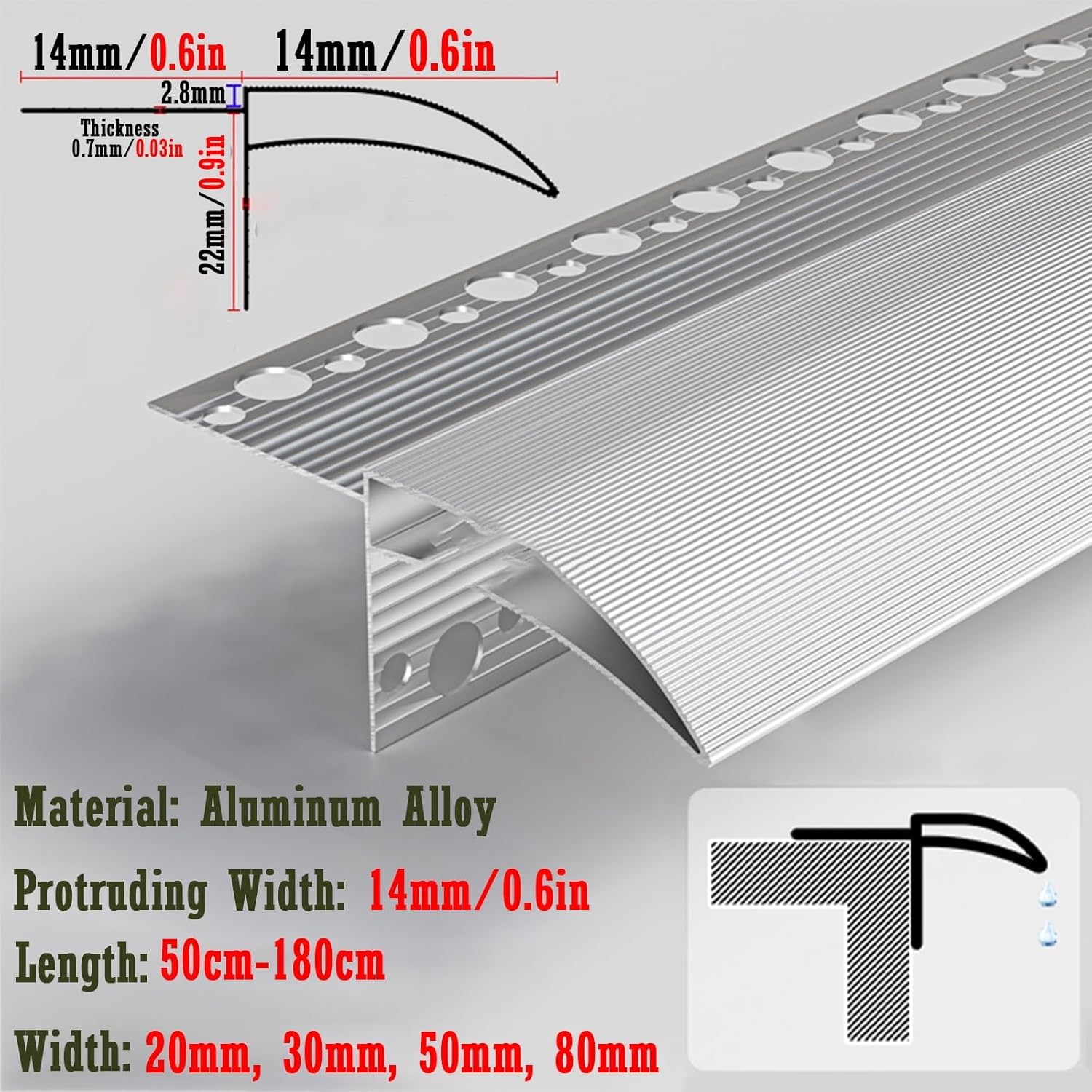 Aluminum Alloy Window Sill Rain Diverter, 100cm Drip Edge Trim for Exterior Wall Protection & Roof Edge Molding, 1pc Drip Rail Decoration Strip (20mm Width)